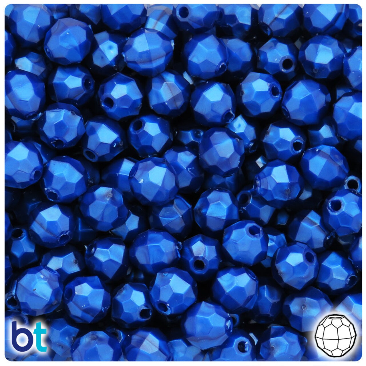 BeadTin Cobalt Pearl 10mm Faceted Round Plastic Craft Beads (225pcs)